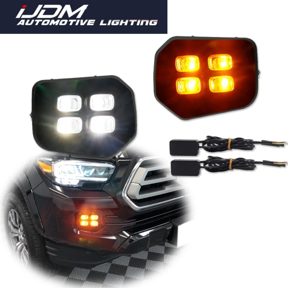 

For Toyota Tacoma 2016-2023 Dual-color White & Amber LED Car Front Bumper DRL Driving Lights Turn Signal Lights Foglamp Assembly