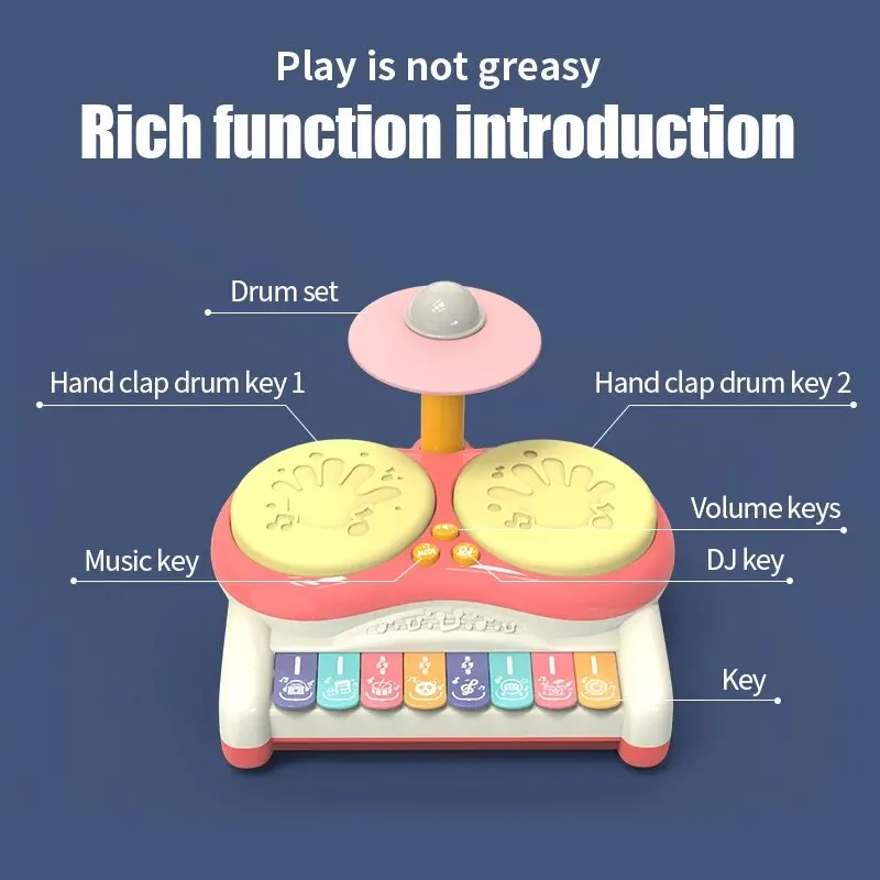 Zestaw perkusyjny z klawiaturą muzyczną dla dzieci, zestaw instrumentów muzycznych dla dzieci, elektroniczne instrumenty muzyczne, zabawki na prezenty dla chłopca i dziewczynki