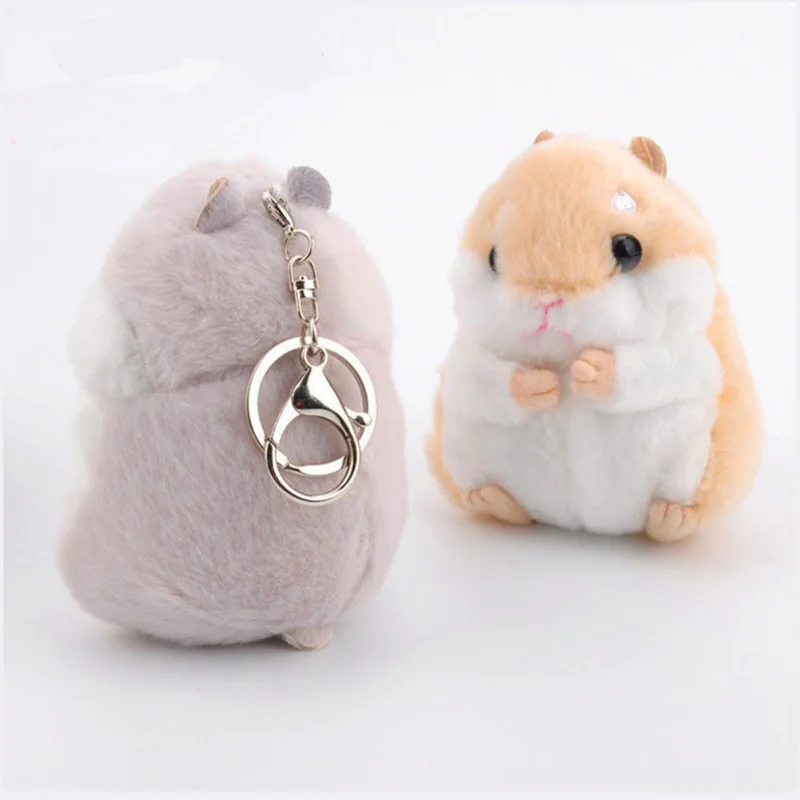 Kids Kawaii Cute Soft Plush Cartoon Animal White/Khaki Small Hamster Toy Doll Key Ring Handbag Backpack Car Decor Trinket