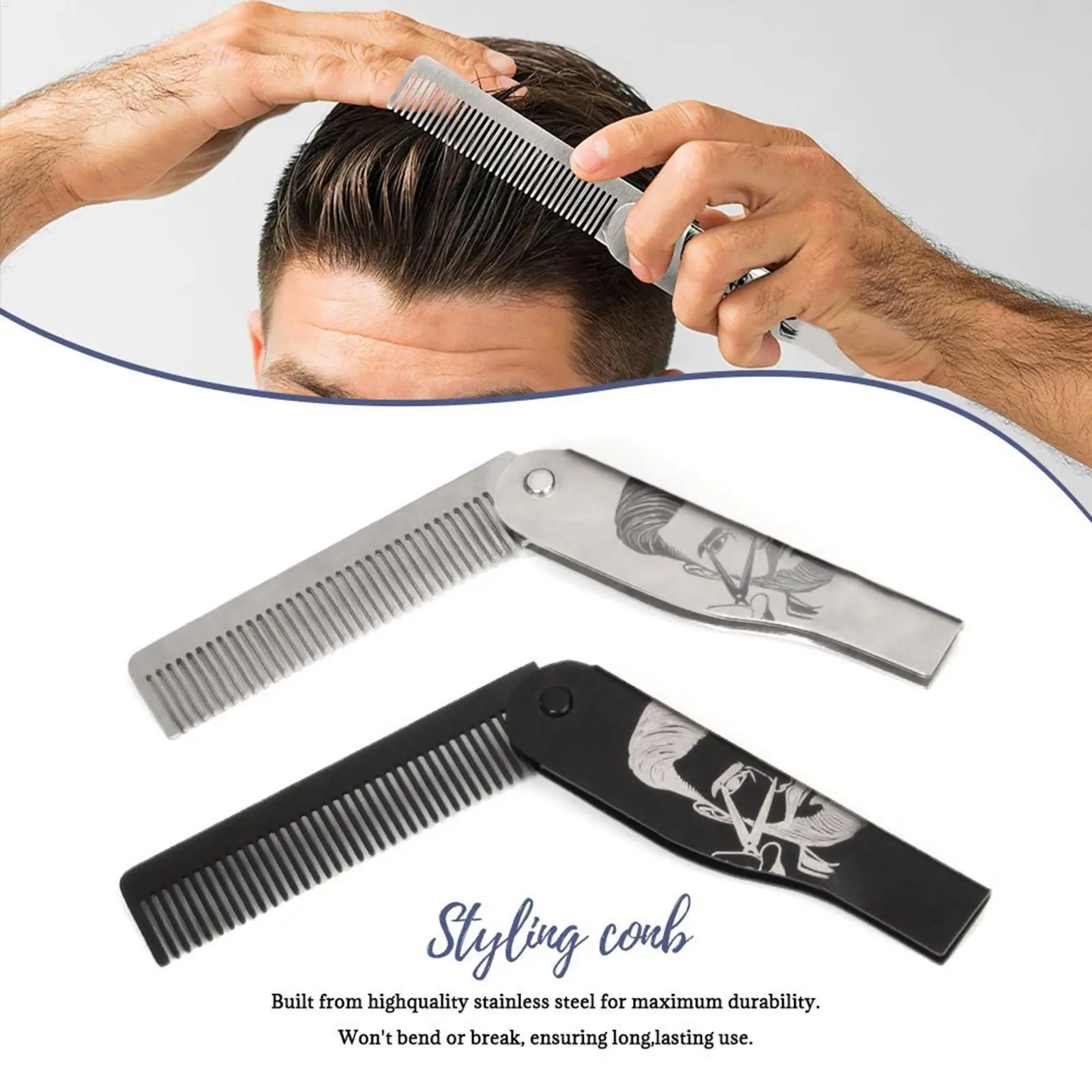 

Beard Comb metal folding comb Portale Stainless Steel Foldable Brush for Husband Styling Dad Men Grooming Travel Home Adult