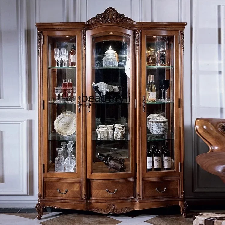 European-Style Luxury Solid Wood Tea and Wine Cabinet American Style High-End Display Jewelry Showcase