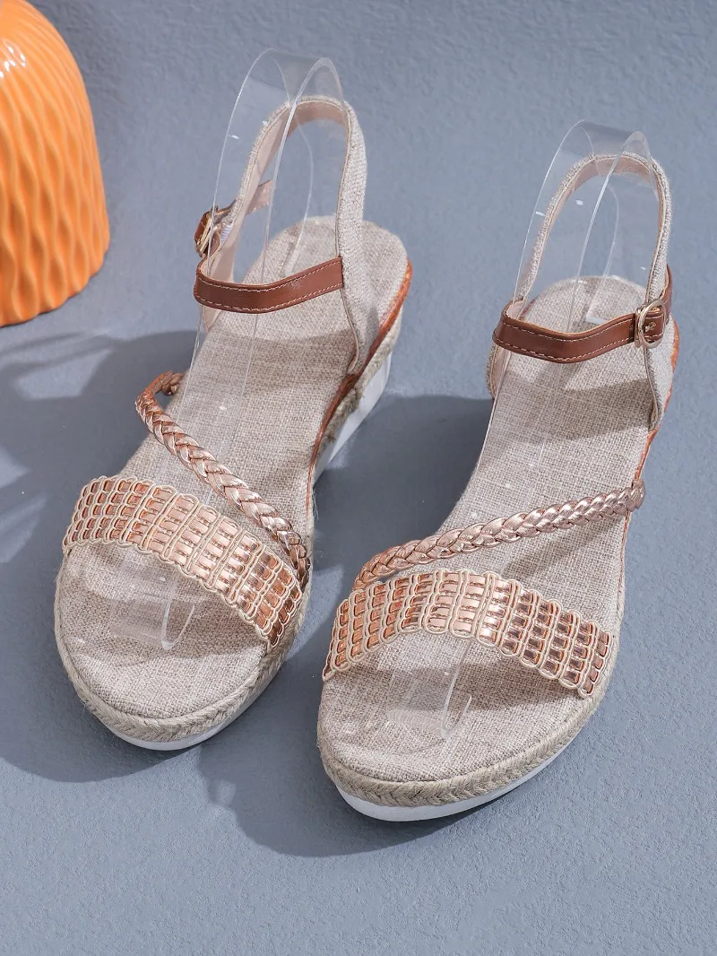 Sandalias de suela gruesa de cuña para mujer, sandalias de plataforma con correa de hebilla de una línea, de Color sólido, sencillas, a la moda, novedad de verano, 2024