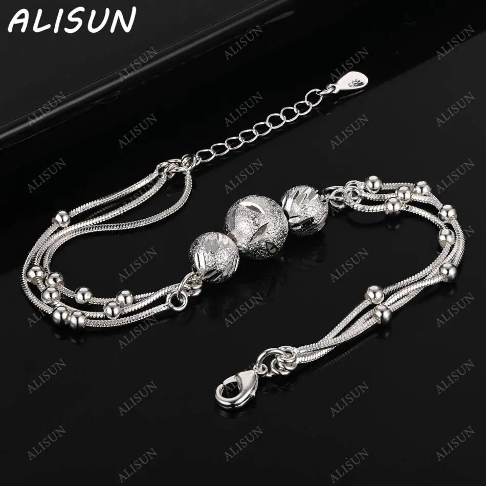 

ALISUN 925 Sterling Silver Hollow Round Beads Bracelets For Women Creativity Gifts Street All-match Party And Daily Wear