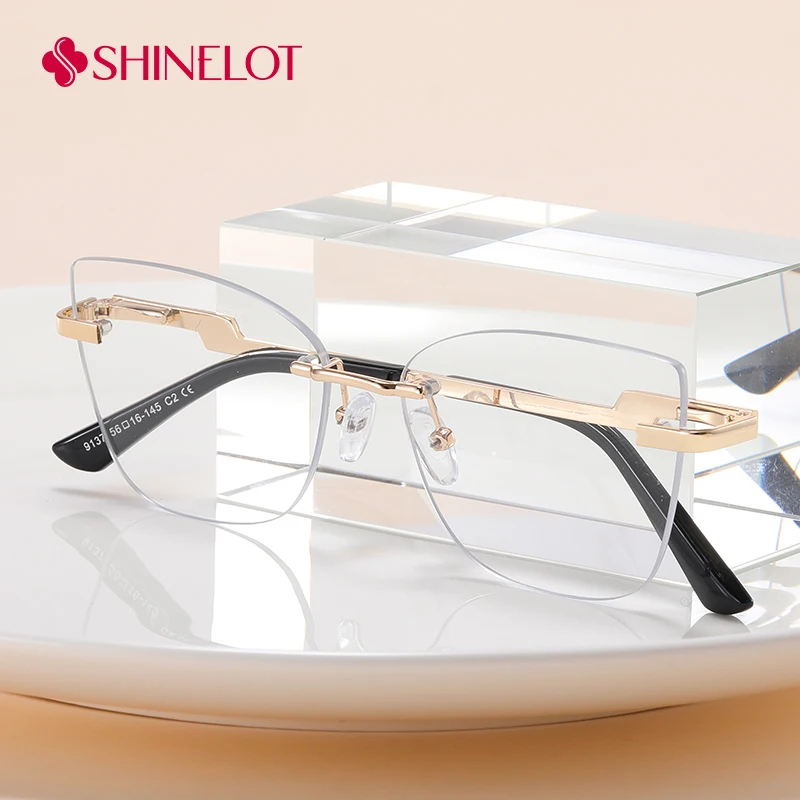 

91375 Cool Rimless Cat Eye Eyeglasses Frame Creative Mirror Legs Female Outdoor Optical Ins Style Glasses Y2K Modern Eyewear