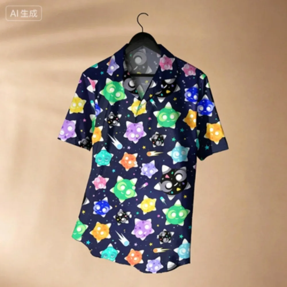 Dreamy Starry Sky Little Meteor Floral Shirt, Niche Trendy Men's and Teenagers' Versatile Loose Short Sleeved Shirt