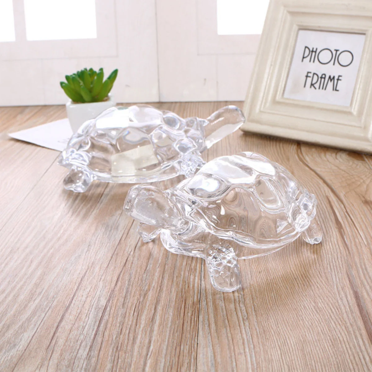 

2Pcs Glass Tortoise Ornaments Transparent Crystal Turtle Desktop Decoration Long Lasting Home Office Gift