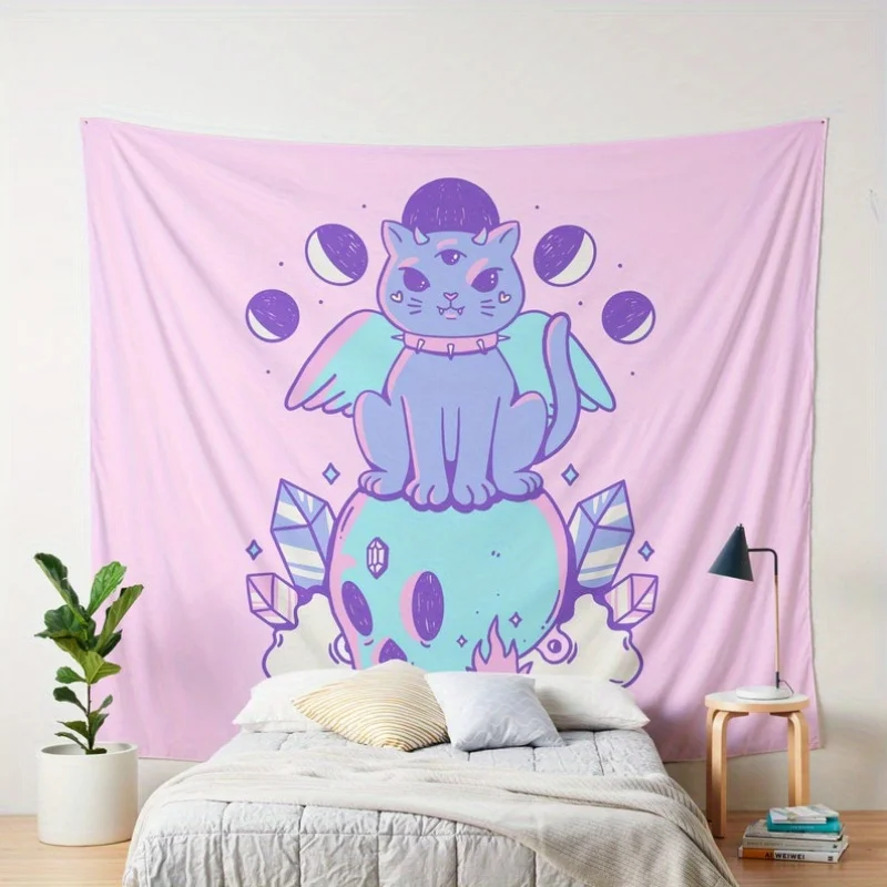 Whimsical Purple Cat Tapestry - Charming Wall Hanging for Home Decor, Perfect Gift for Those Who Love Cute and Fantasy Designs