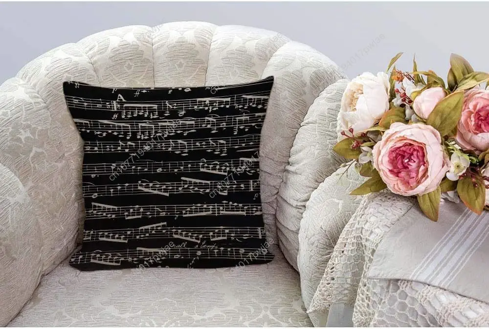 HGOD DESIGNS Black and White Music Notes Throw Pillows Throw Pillow Case Cushion Cover Pillowcase Square Pillow Cover 18X18 Cott