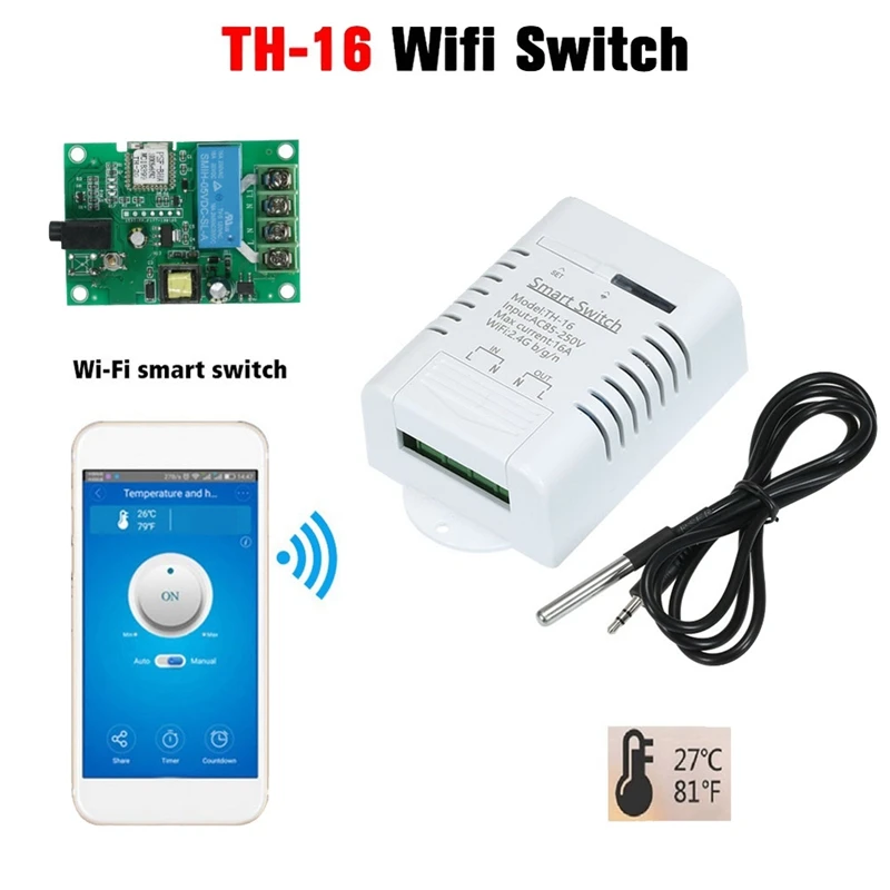 

Ewelink 16A 3000W Wifi Smart Temperature Switch Temperature Monitor Switch Module Fit For Google Home Alexa