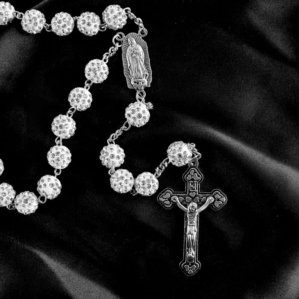 Handgefertigte Diamant-Kugelperlen Katholische Rosenkranz-Gebetskette Jungfrau Maria Kreuz Damen-Haarkette Religiöses Geschenk – Detail 5