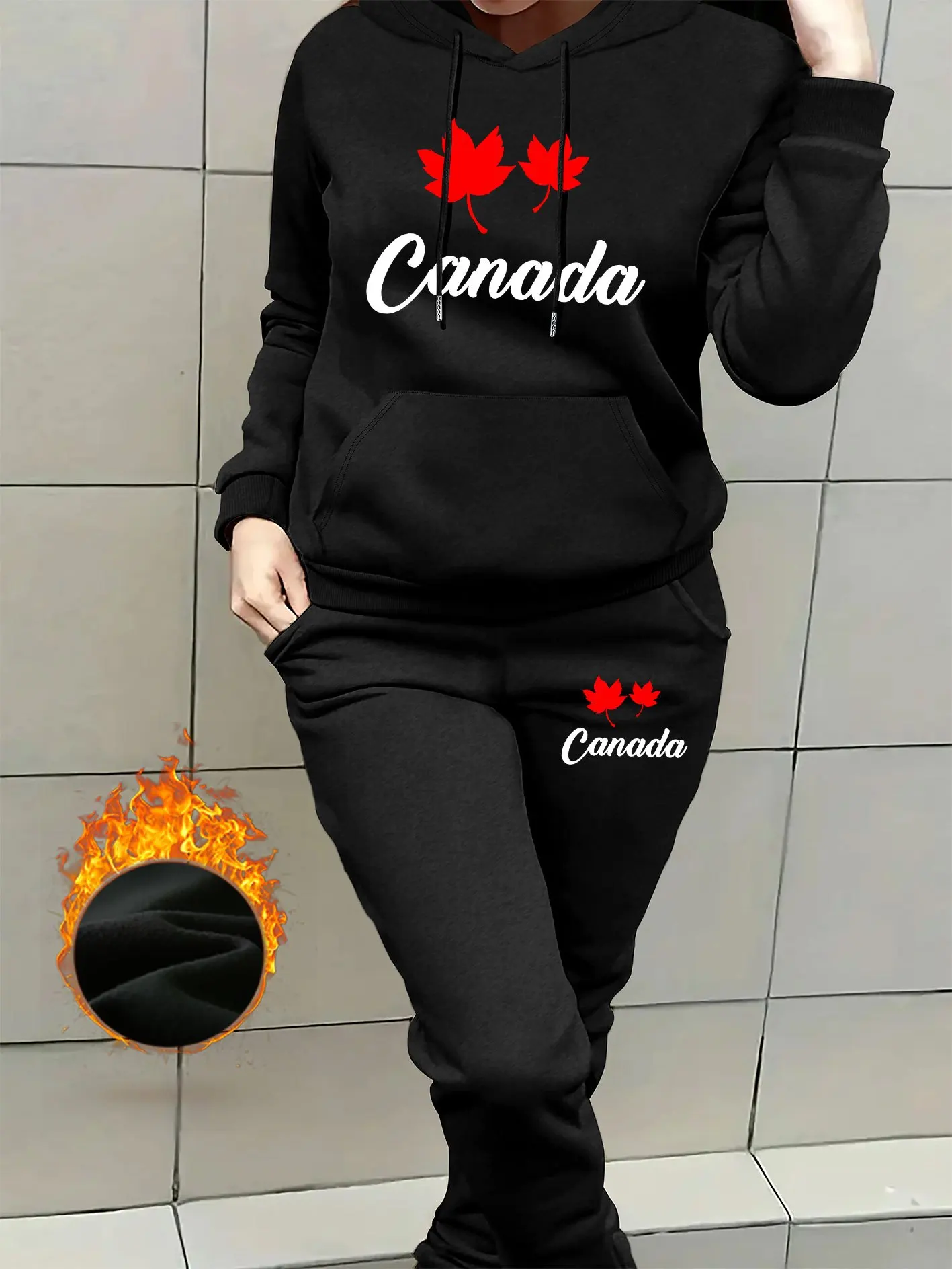 ملابس الخريف والشتاء النسائية هوديس البلوز Trackpants 2 قطعة مجموعة أزياء القطن الكندي بلوفر وسراويل كبيرة الحجم