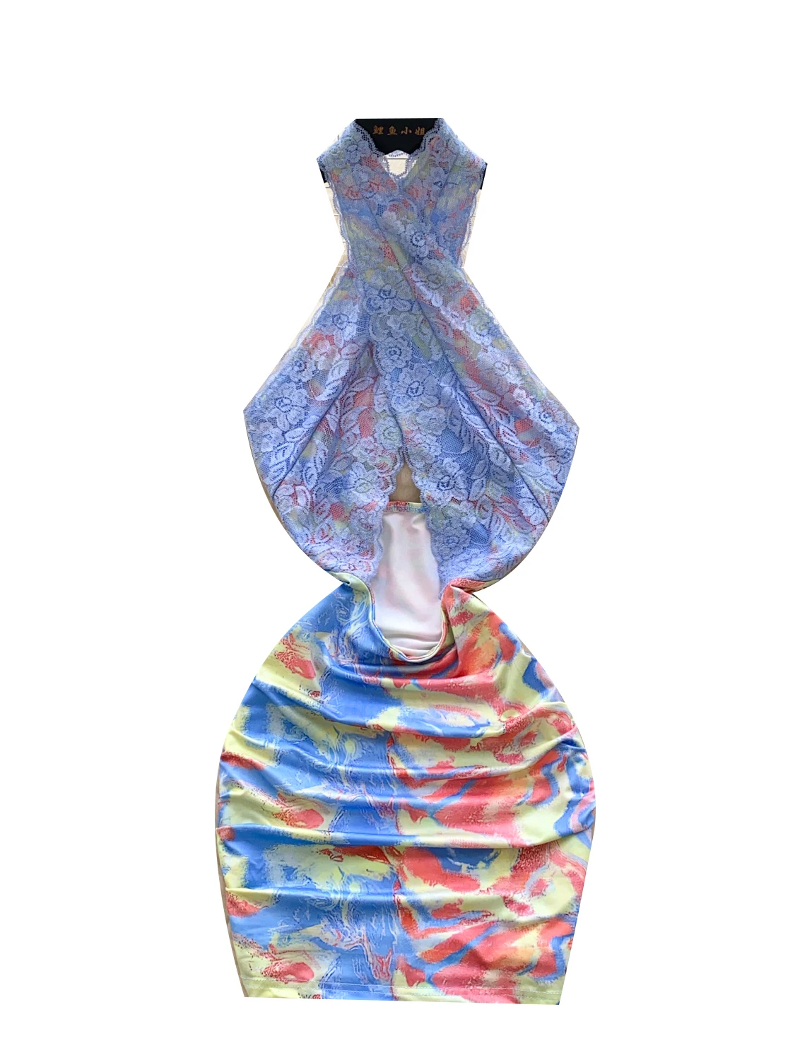 فستان قصير مثير بفتحات متقاطعة من الدانتيل مع تنورة ملفوفة على الطراز الكوري بخصر مرتفع وقصة على شكل حرف A مناسب للتنقلات الي... #4