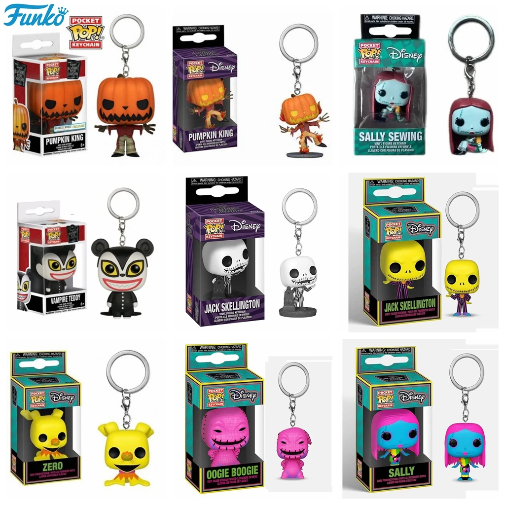 FUNKO POP Keychain Disney The Nightmare Before Christmas Jack Oogie Boogie Teddy Mayor Sally Zero Pumpkin King Vinyl Figure Toy