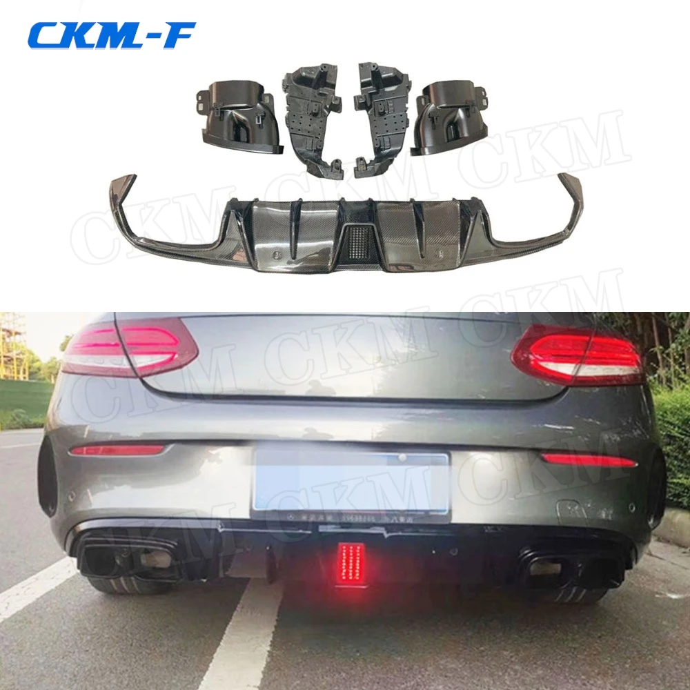 

Carbon Fiber material Rear Bumper Lip Diffuser with Exhaust Tips for Mercedes Benz C Class C205 C63 AMG Coupe 2 Door 2015-2019