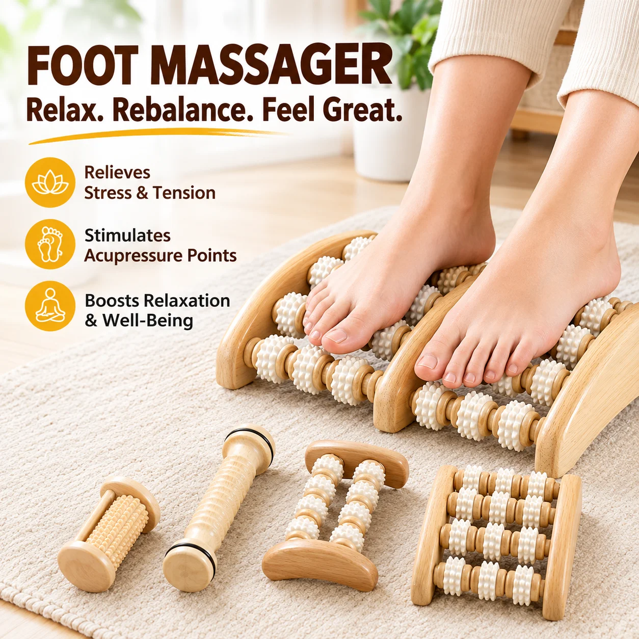 Foot Massager Acupoint Stimulation Plantar Pressure Reflexology Tool with Finger Press Design for Relaxing Soles