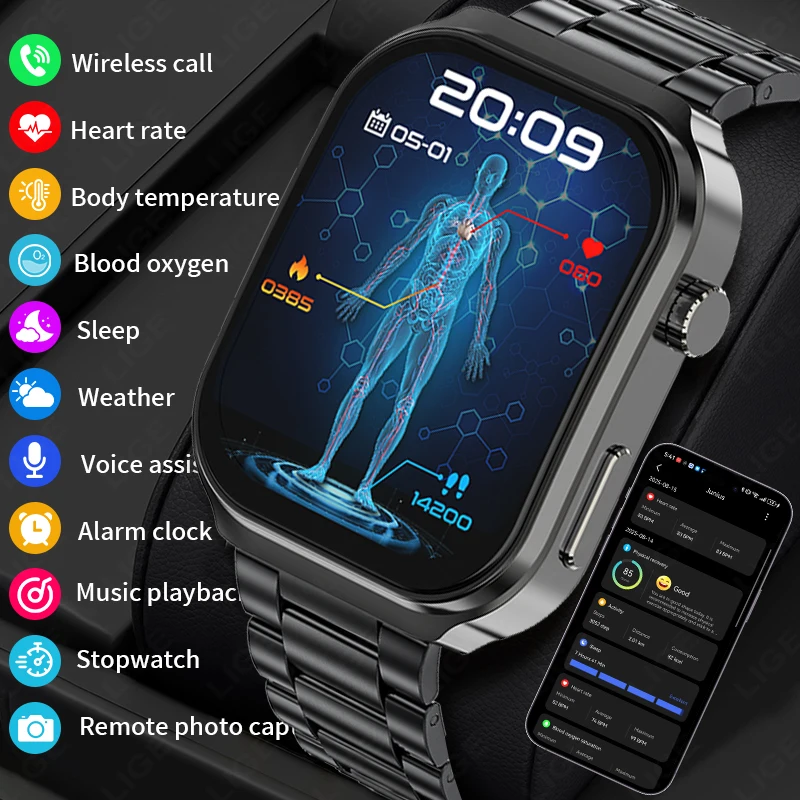 

LIGE Men Smart Watch Bluetooth Call Heart Rate Blood Oxygen Monitor 3ATM Waterproof Sports Smartwatch Men For Android IOS 2025