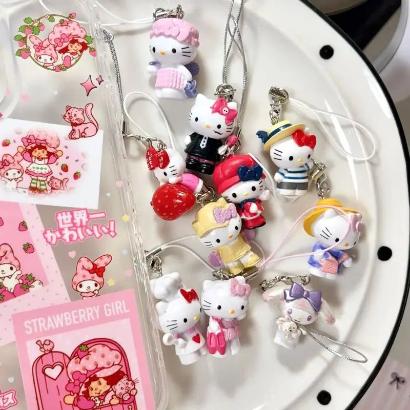 Uroczy breloczek Hello Kitty, zawieszka do telefonu, słodki uchwyt na słuchawki, smycz zapobiegająca zgubieniu, ozdoba do torby.