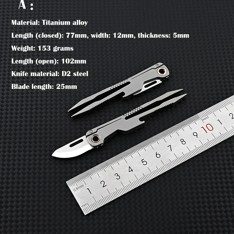 Imagem -05 - Titanium Alloy Multifuncional Pinças Ferramenta Portátil Cabeça Chata Reparo de Sobrancelha Exterior Edc Repair Fixture Desembalando Ferramenta d2 Blade