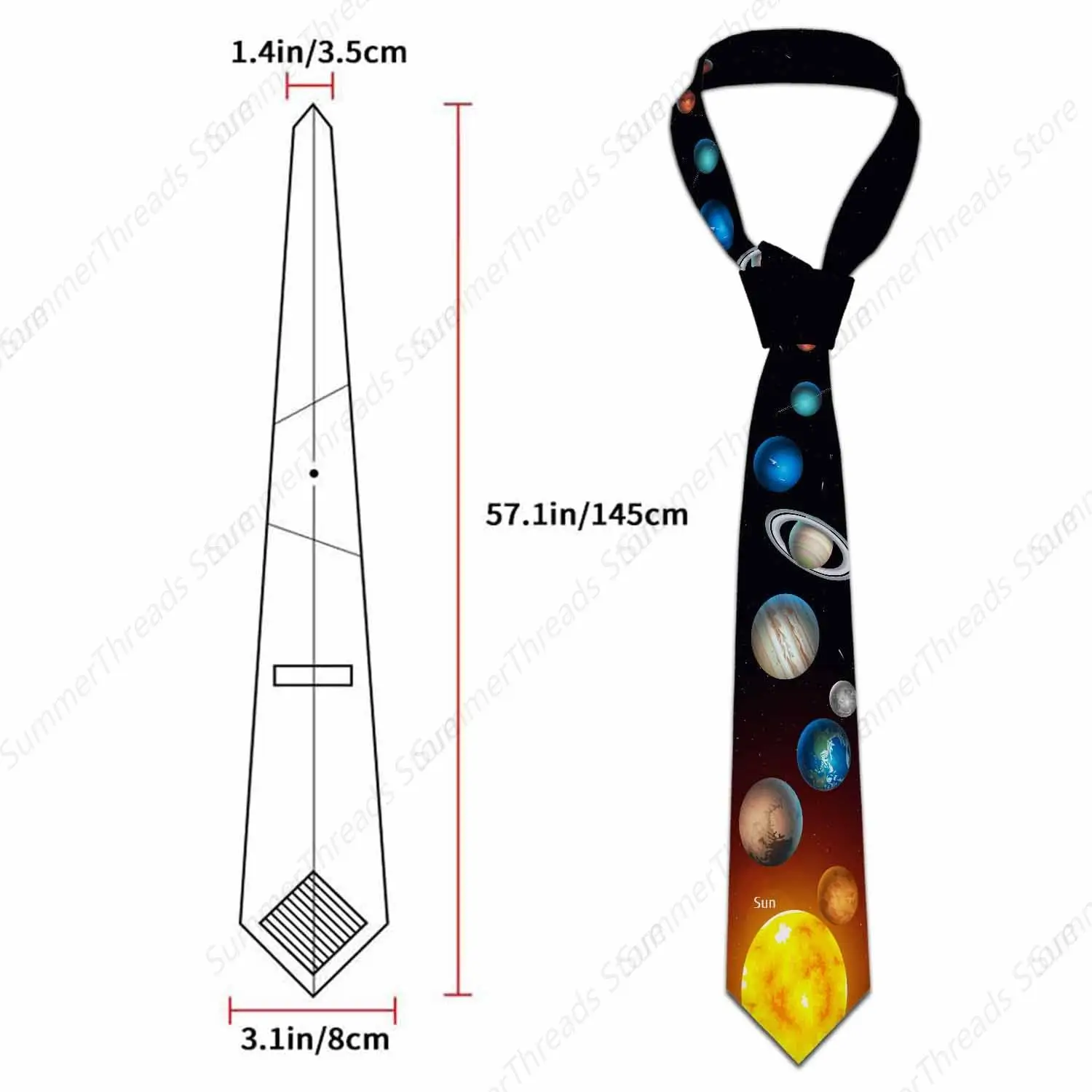 Solar System Men's Neckties Sun Moon Pluto Space Planets Astrology Men's Neckties Festival Gift for Boys Teens Men