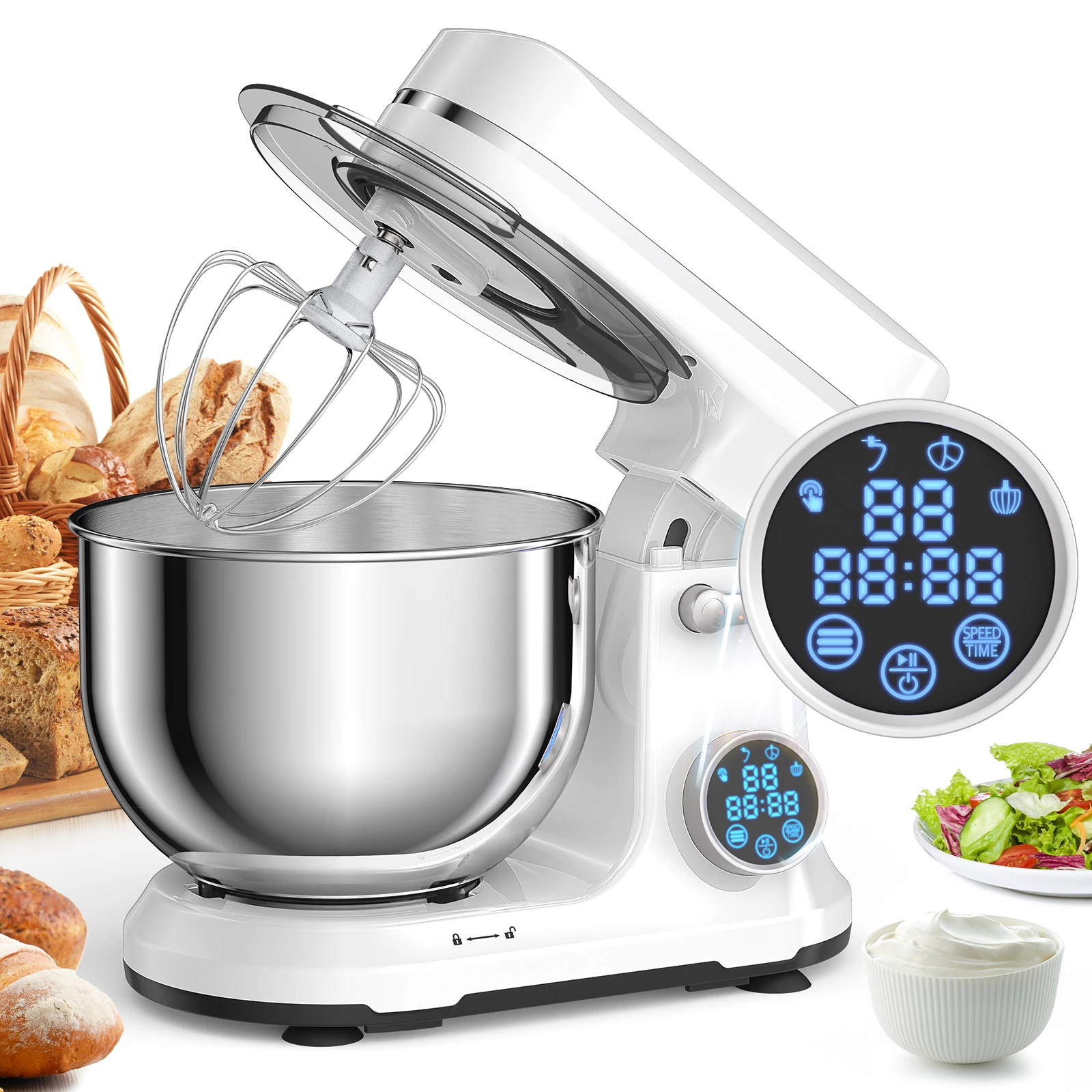 BioloMix keukenvoedselmixer, 1200 W 11 snelheden gelijkstroommotor, digitaal OLED-scherm, elektrische voedselmixer met deeghaak, garde