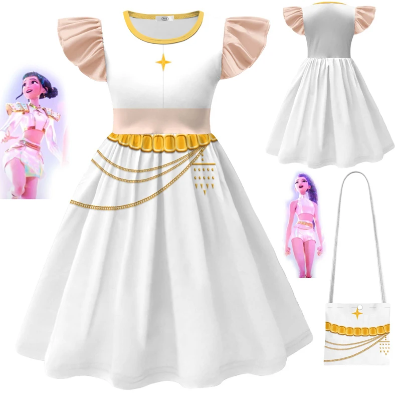 

KPop Demon Hunters Idol Rumi Cosplay Girls Dress Costume Mira Dress Bag For Kids Anime Clothes Halloween Party Dresses