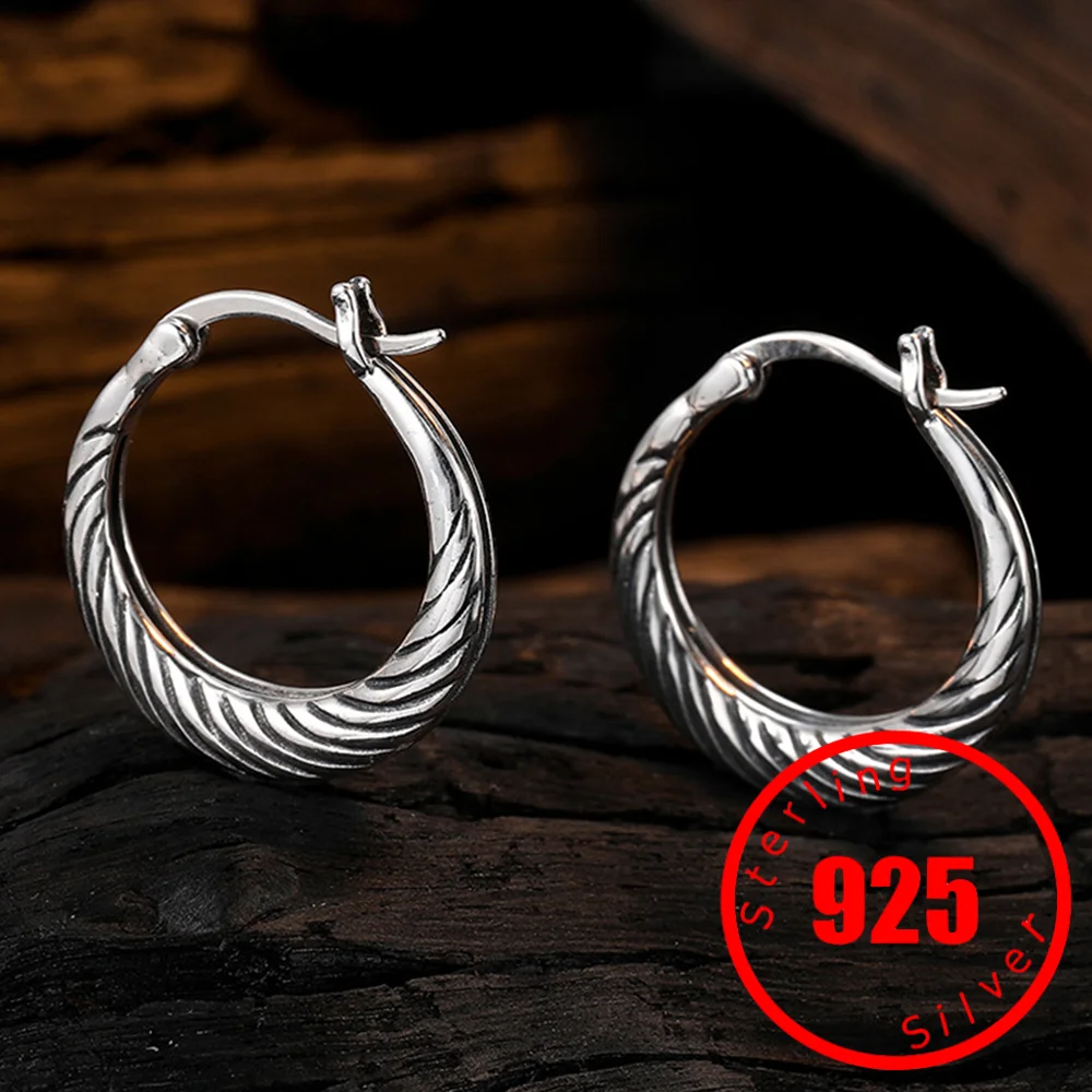 Pendientes grandes de moda para mujer, sello de Plata de Ley 925, Metal pesado, joyería de oreja de círculo Punk, joyería de calle minimalista