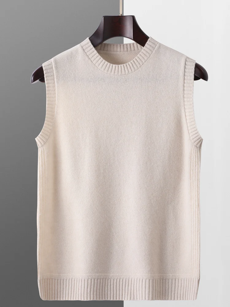 

Men's O-neck Wool Waistcoat Autumn Winter Smart Casual Sweater 100% Merino Wool Knit Sleeveless Pullover Basic Style New Tops