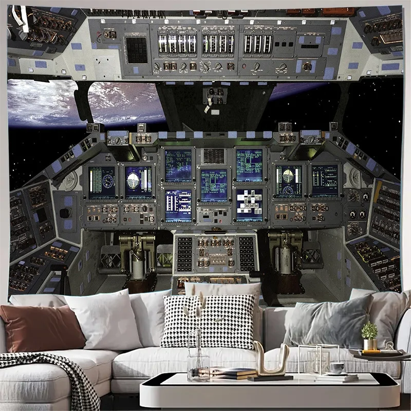 

Настенный гобелен с изображением салона космического шаттла и видом на Землю, вдохновленный космической станцией, машинная стирка, всесезонный декор для дома