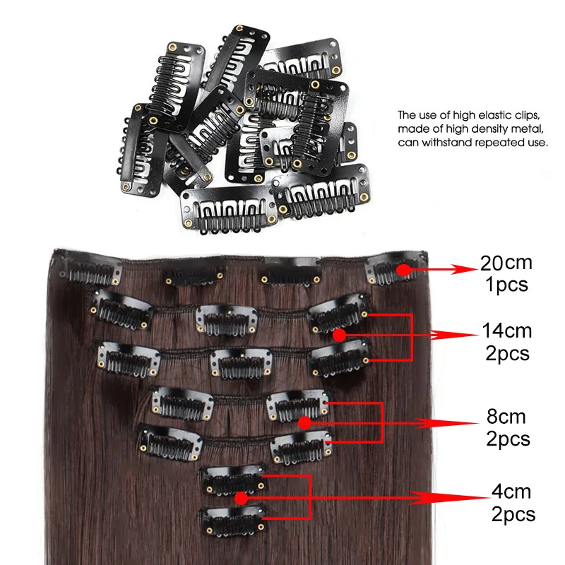 WIGSIN Extensiones de Cabello Sintético Largo Lacio de 24 Pulgadas, 7 Piezas por Set, 16 Clips, Negro y Rubio para Mujer 5