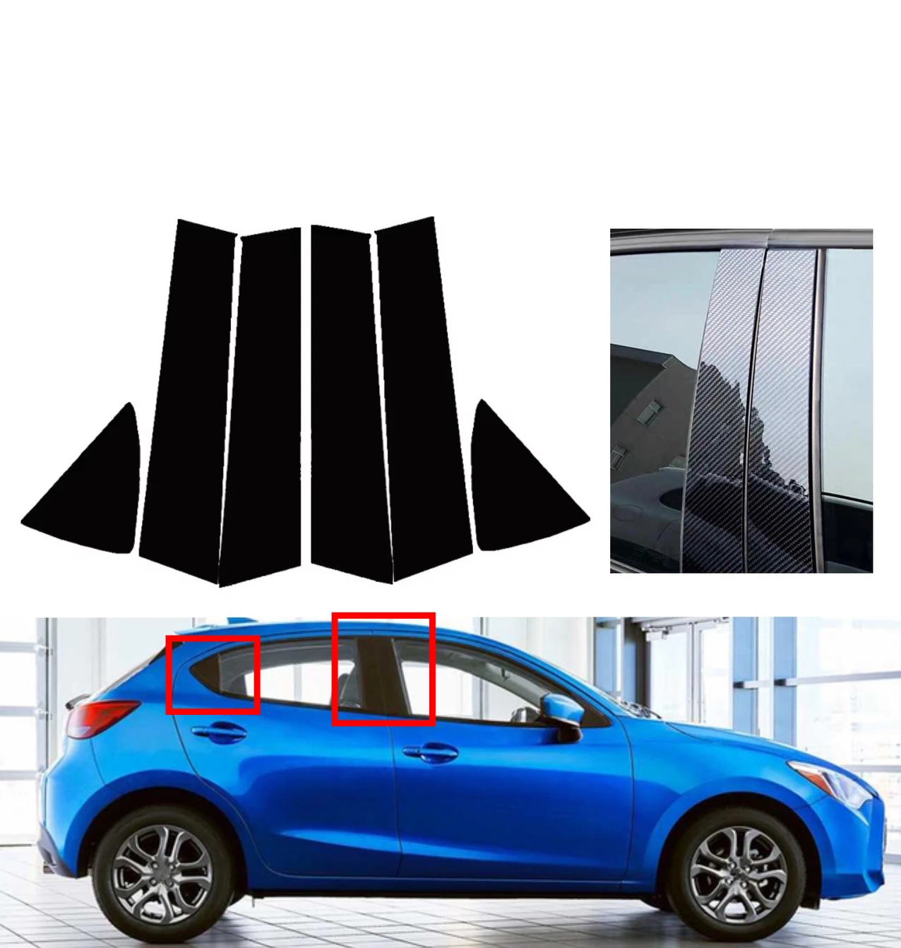 

6Pcs Glossy Black Silvery Window Sticker Pillar Posts Fit For Toyota Vitz Yaris Hatchback XP130 2014-2019 Decal Cover Door Trim