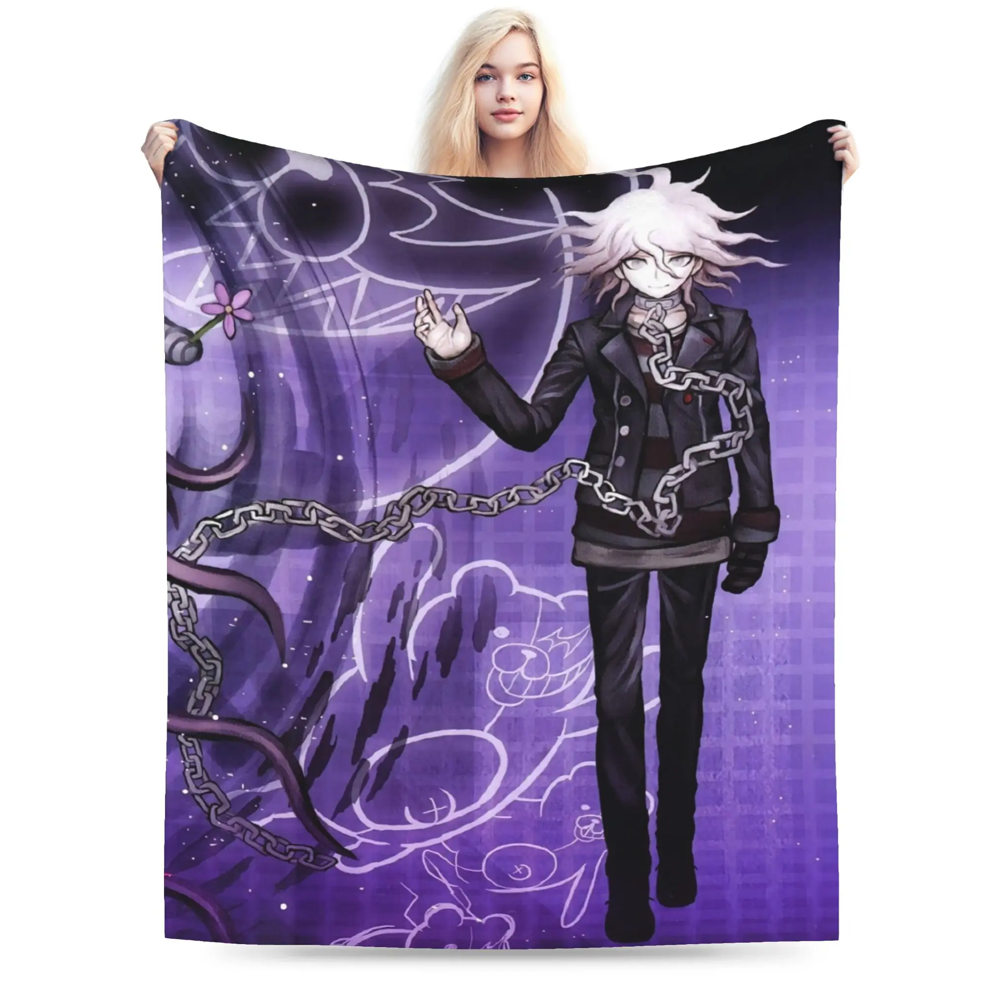 Danganronpa Flannel Blanket Winter Nagito Komaeda The Ultimate Super Soft Throw Blanket for Girls Boys Bedspread Sofa Bed Cover