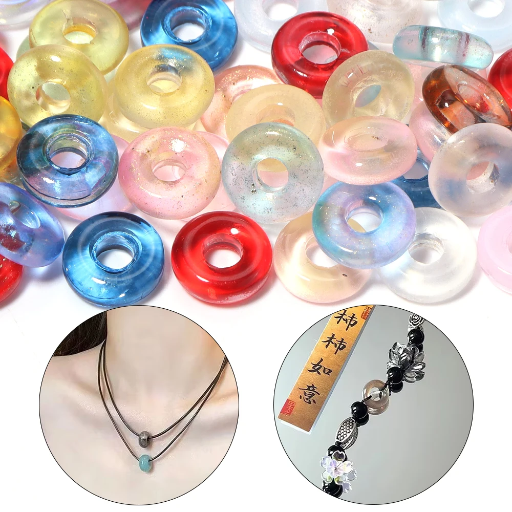 50 Stück/Set 10mm Bunte Donut-Form Lampwork-Perlen Runde Großloch-Glasperlen für DIY Armband Halskette Schmuckherstellung – Detail 2