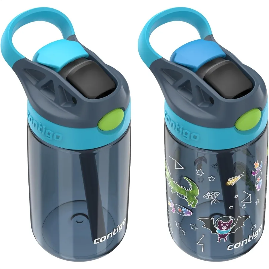 

AutoSpout Water Bottle with Pop upStraw 14oz BPAFree Plastic 2Pack Blueberry Bluberry Nightfall Great for Home and School