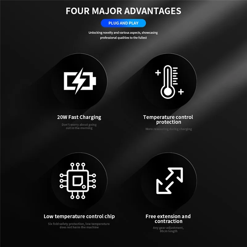 Выдвижное автомобильное зарядное устройство ELEC-4-в-1 с двумя кабелями и 2 портами USB, мини-автомобильное зарядное устройство для Iphone 15/14/Pro Max/Samsung/Pixel