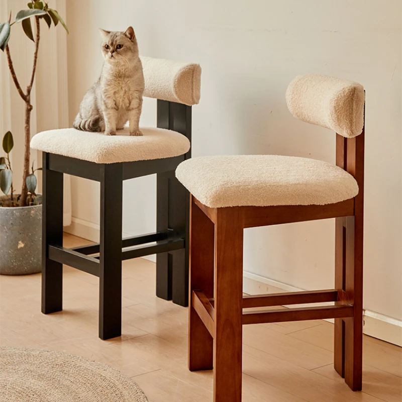 Lamb Cashmere Retro Wooden Bar Chair Modern Design Garden Furniture Cafeteria Swivel Stool Banks Chairs High Kitchen Nordic Home