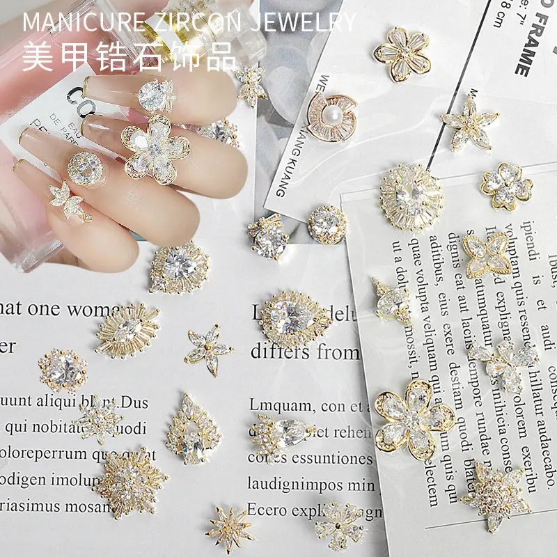 10pcs/lot Snowflake Flower Heart Drop Zircon Crystals Rhinestones Jewelry Nail Art Decorations Nails Accessories Charms Supplies