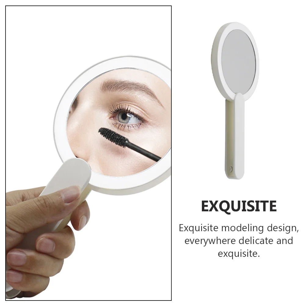 

1Pcs Portable LED Makeup Mirror Round Handheld Mini Mirror White Lightweight Travel Beauty Tool Makeup Accessory