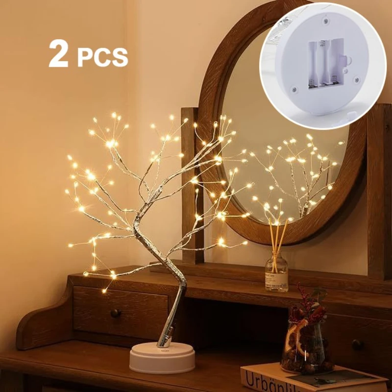

1 шт./2 шт. светодиодные настольные светильники для декора комнаты, дерево, медная проволока, USB/AA, на батарейках, декоративное освещение для спальни, стола