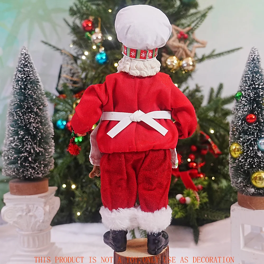 Christmas Santa Claus Figurine for Home Kitchen Hotel Office Shopping Malls Xmas Chef Santa Dressed in Apron Bearing Gingerbread