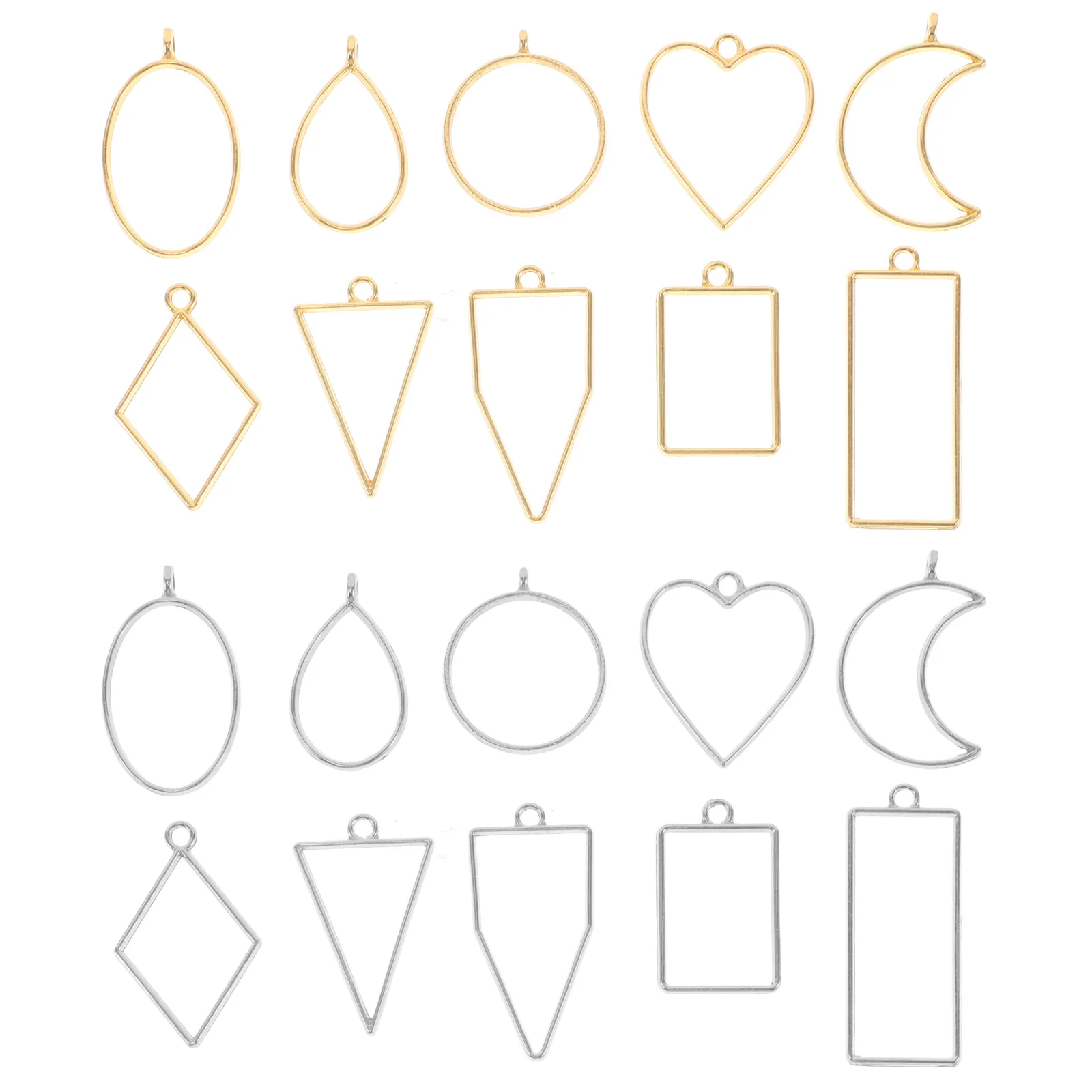 

20 pcs Gold Hollow Metal Frame Jewelry Charms Zinc Alloy Heart Teardrop Geometric Resin Bezels Open Pendant Frames For