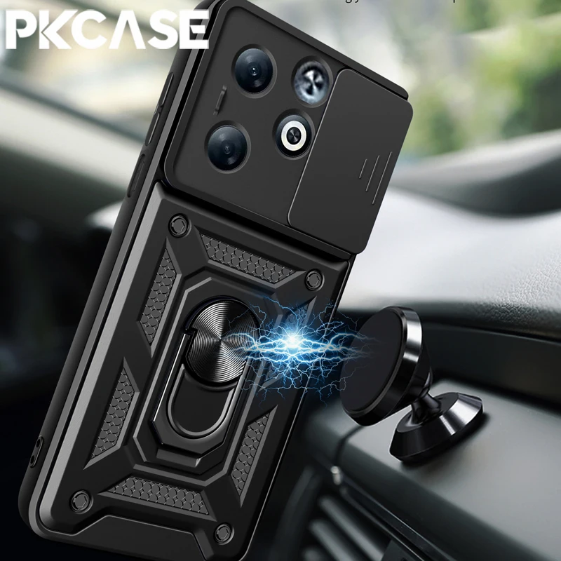 

PKCASE Shockproof Push Window Phone Case For Infinix itel S25 Ultra S23 Ring Bracket Back Cover For itel A70 RS4 P55 5G
