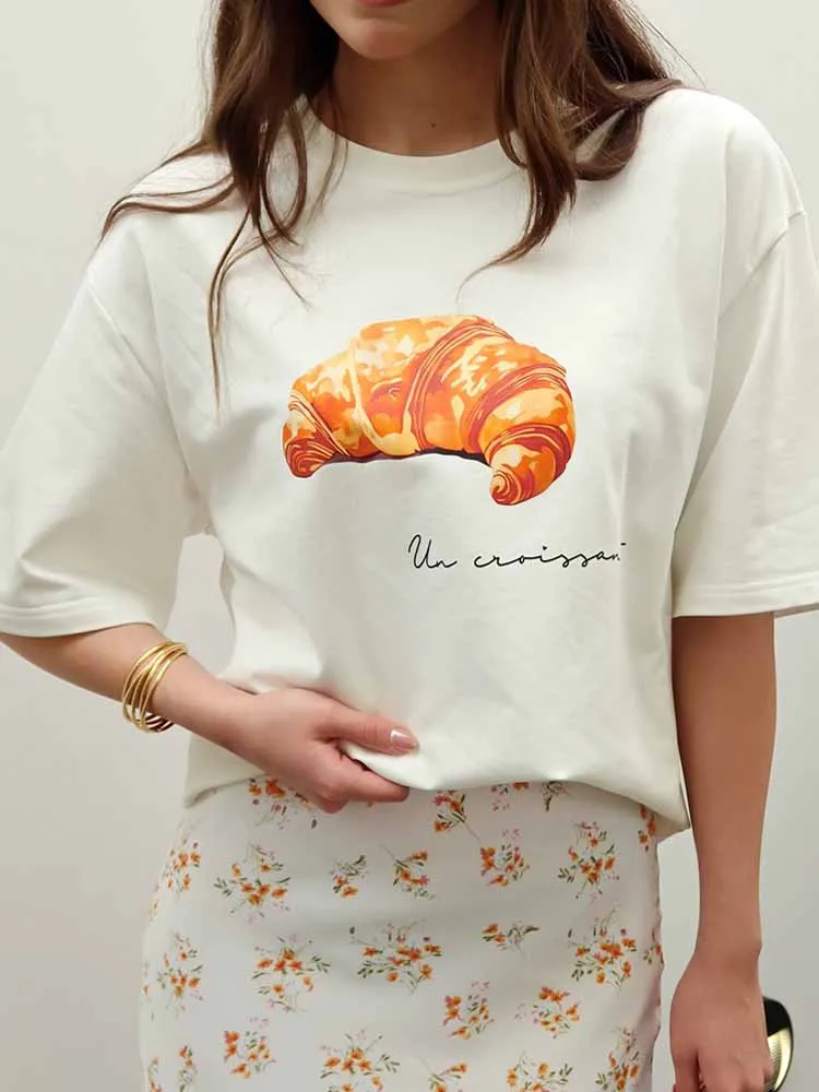 BKQU Modna Luźna Koszulka Damska z Nadrukiem 100% Bawełna Krótki Rękaw Okrągły Dekolt Letnie T-shirty Pulowery Damskie Casual Y2K Streetwear 2025