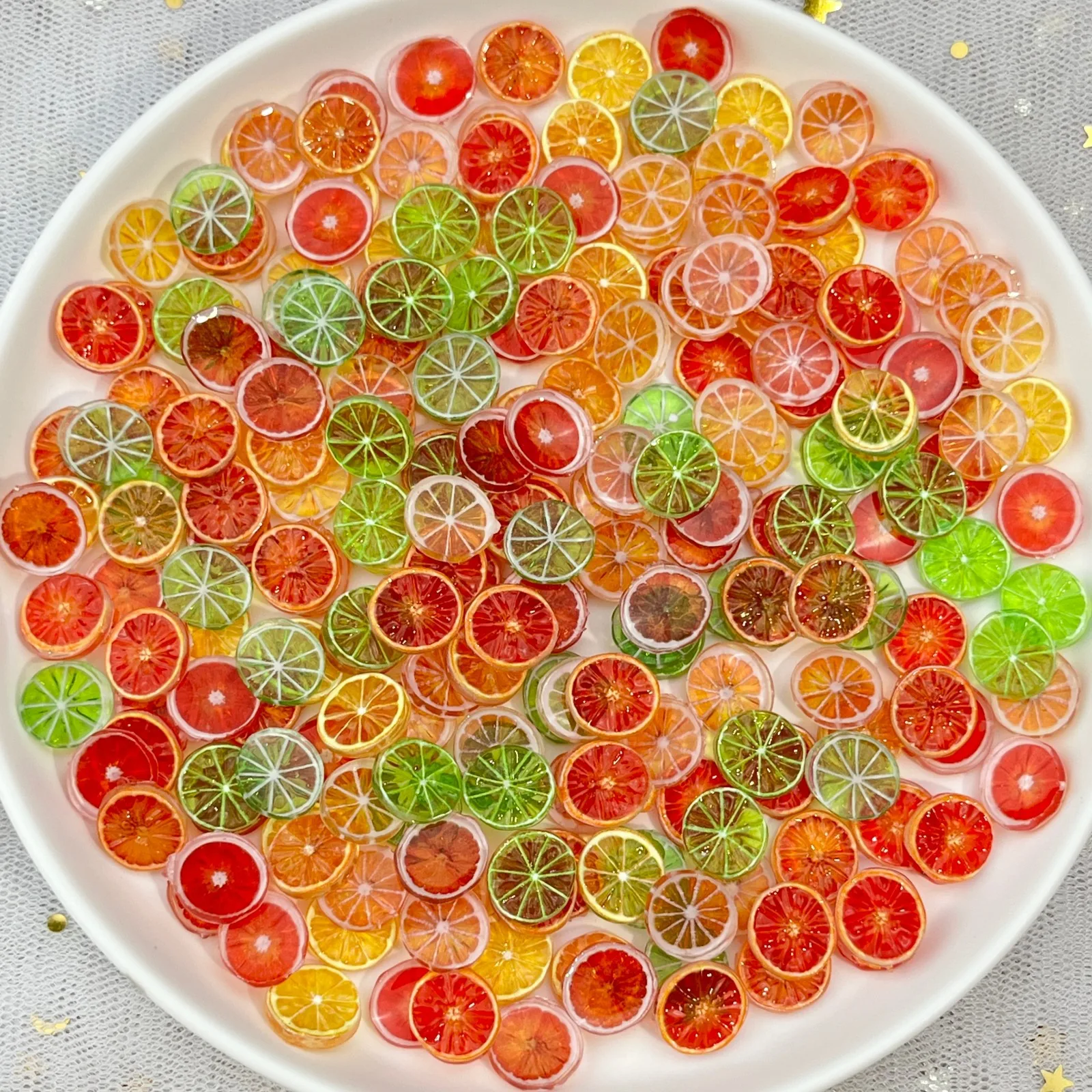 ชิ้นผลไม้สไลซ์เรซิ่นสีส้มสำหรับตกแต่งเล็บ ของเล่นจำลองอาหาร ชิ้นมะนาวสำหรับตกแต่งเล็บ อุปกรณ์ทำเล็บ DIY กาวครีม ของตกแต่งเล็บ