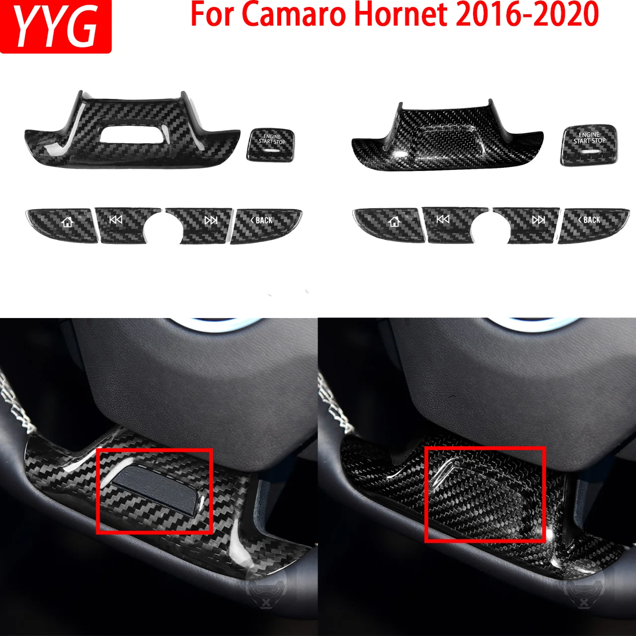 

Для Chevrolet Camaro Hornet 2016-2020: Комплект накладок из карбона на руль и панель кнопок центральной консоли, аксессуары для интерьера автомобиля, наклейки