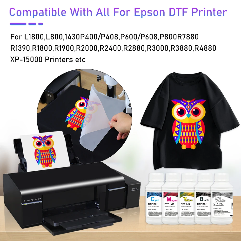 250ML*5 DTF ink for direct transfer film for PET film DTF ink DTF Heat Transfer Printing for Epson XP1500 L1800 R1390 L805 R2400