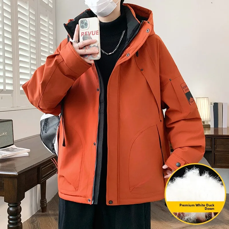 

Autumn Winter 2025 New Sle Hong Kong Sle Men's Youth Outdoor Thi Du down Jaet Stand Fit Hooded Polyester Fiber