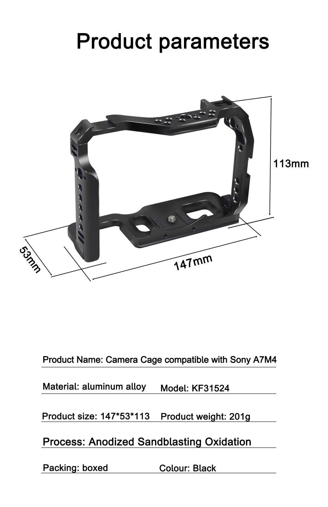 A7M4 A7R4 Kamera Vollkäfig Rig Griff Griff Arca-stil Kalten Schuh Halterung ARRI Ortung für Sony Alpha 7S III IV A7M3 A73 A7R3 A7S3 – Detail 11