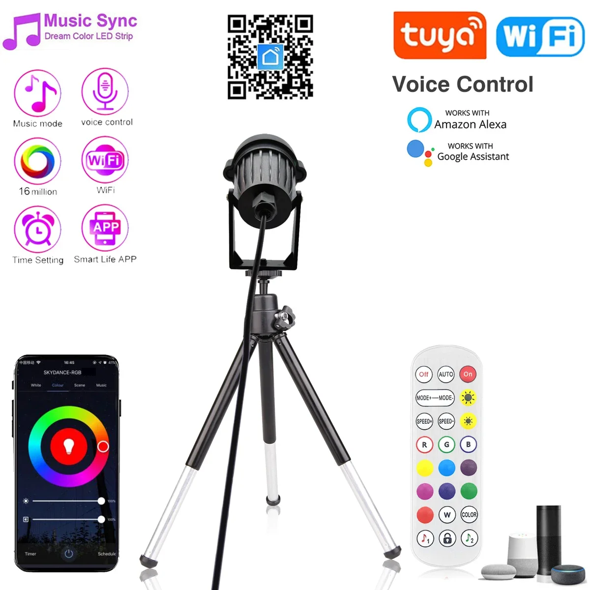 Smart Tuya WIFI APP + 24key Remote RGB LED Sunset Lamp Color Changing Projection Night Light Sunset Lights dla Alexa Google Home