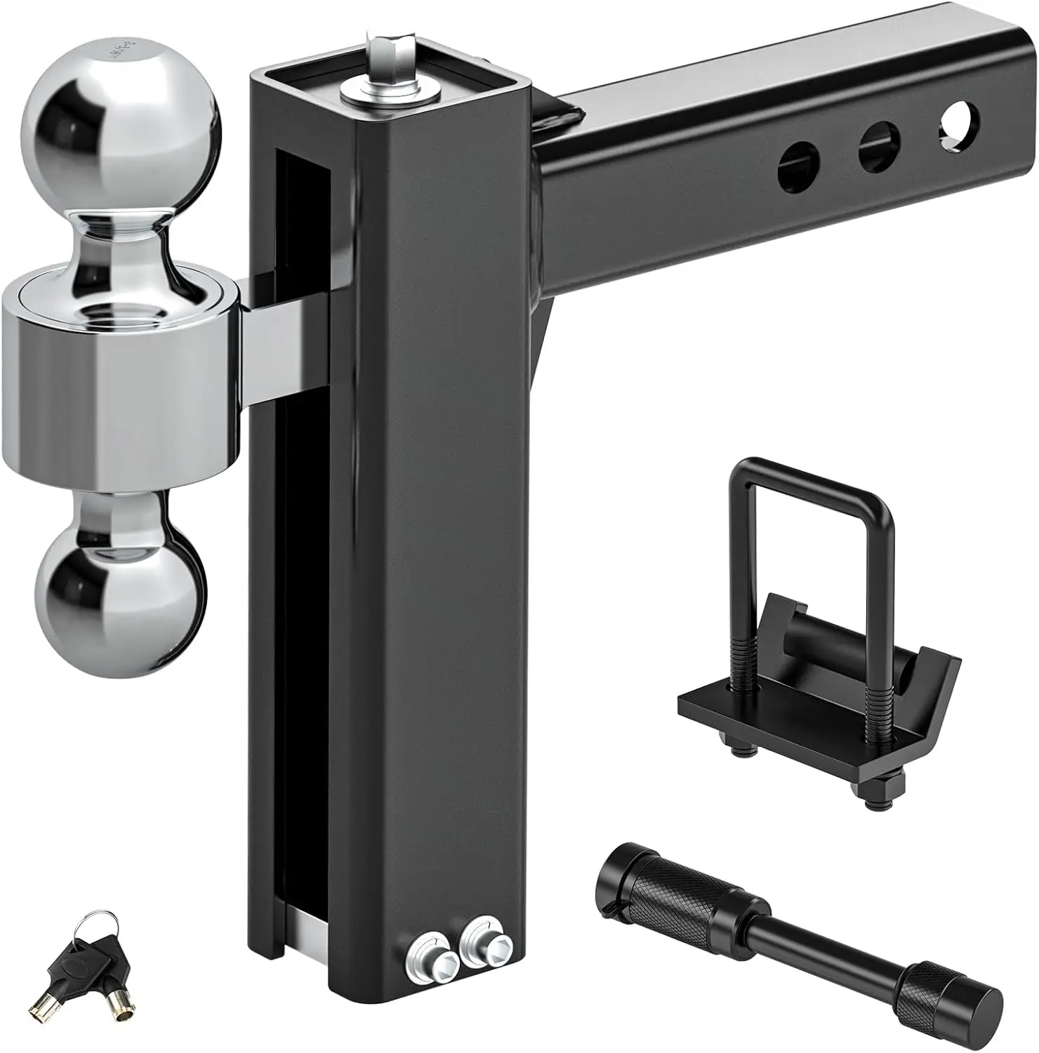 

Adjustable Trailer Hitch Ball Mount 8' Drop/Rise, 2' & 2-5/16' Balls, Fits 2' Receiver, 12500 LBS GTW, Anti-Theft Pins