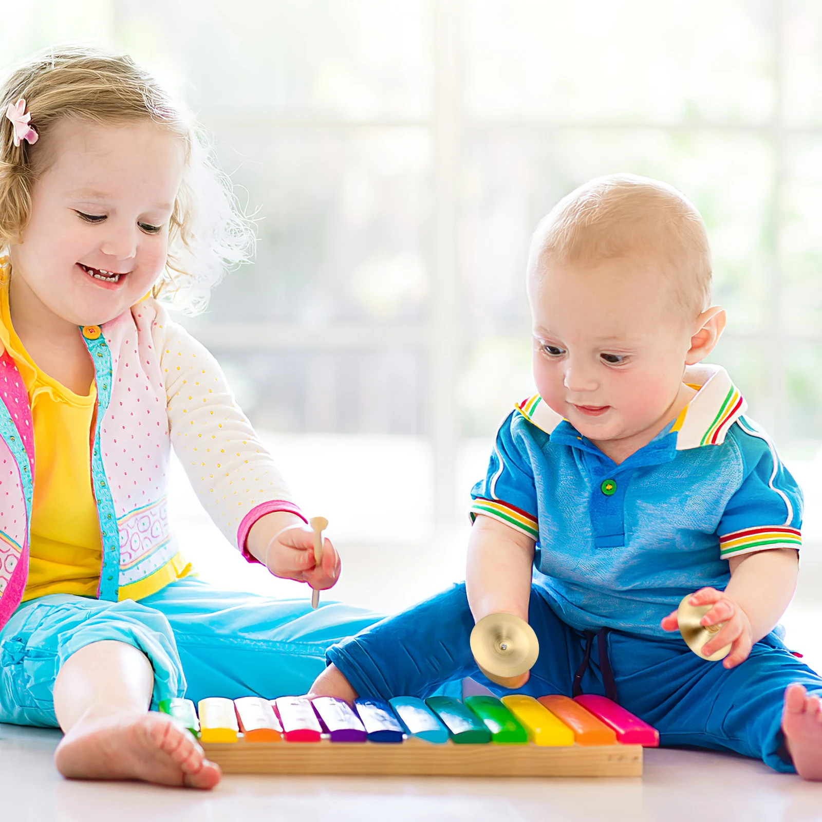 

Children's Percussion Instruments Copper Finger Cymbals Zills Music Toys for Kids Toddlers Small with Wooden Handles
